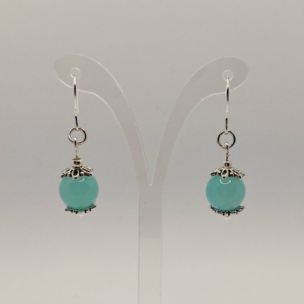 Teal with Silver Flower Earrings | Light weight
